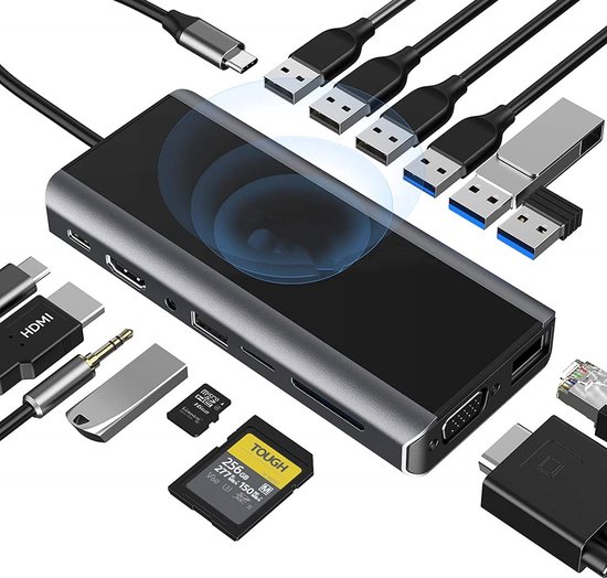 USB C Hub 15-in-1 met 4K HDMI, VGA,...