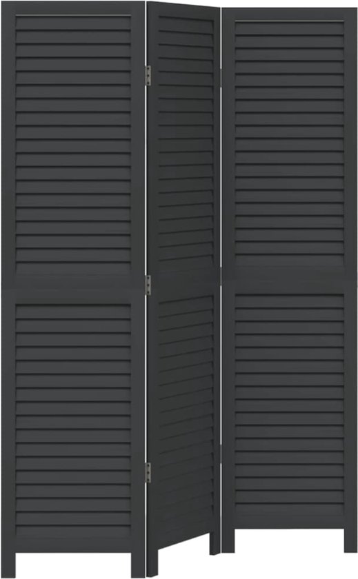 vidaXL - Kamerscherm - met - 3 - panelen - massief - paulowniahout - zwart