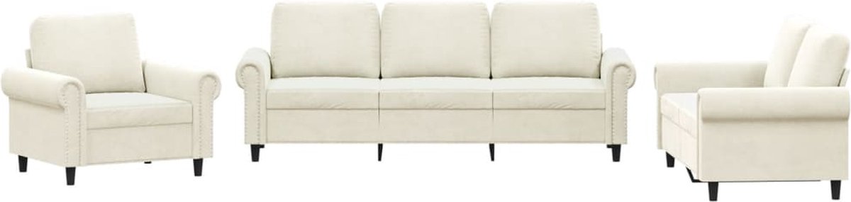 vidaXL - 3-delige - Loungeset - met - kussens - fluweel - crèmekleurig
