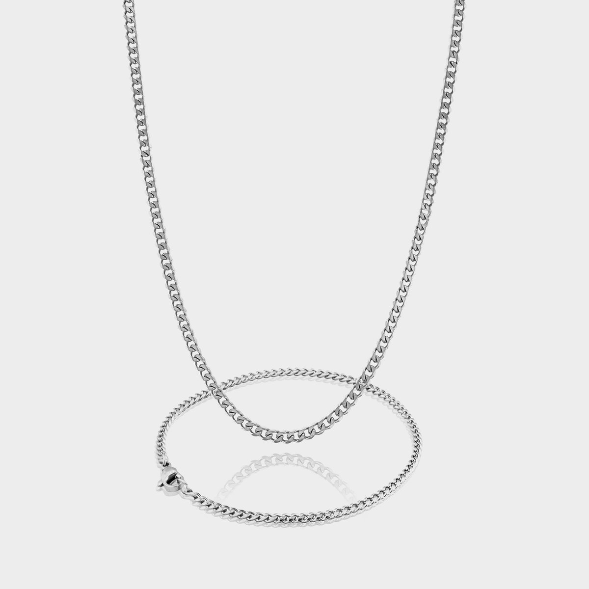 Cuban Ketting 3 mm x Cuban Armband 3 mm - Zilveren Schakelketting en Schakelarmband Heren - 60/21 cm lang - Olympus Jewelry
