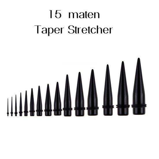 15 maten- Taper -stretcher -1.6 mm- 22 mm- Zwart- Acryl- Charme Bijoux