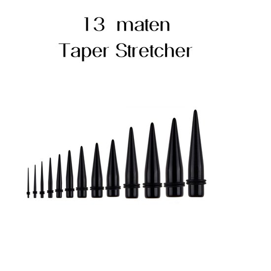 13 maten -Taper -stretcher -1.6 mm- 18 mm- Zwart- Acryl- Charme Bijoux