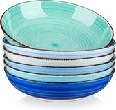 Vancasso Bonita BYW Pastaborden - 6 Stuks - Blauwe Tinten - Salade Bowls - Soepkommen - Eetborden - Ceramisch Aardewerk - Design