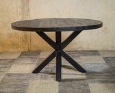 Bol.com Meubelplaats Ronde Zwarte Mango Eettafel Black Spider 150 cm - Industrieel Design - Massief zwart Mangohout aanbieding