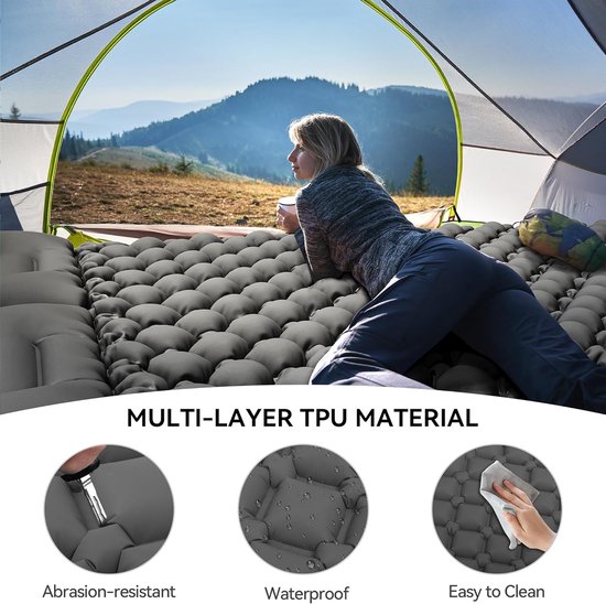 XL Isomat, camping, zelfopblazend, outdoor, luchtmatras, ultralicht, zelfopblaasbare slaapmat, slaapmat met kussen (donkergrijs) van Merkloos — afbeelding 5