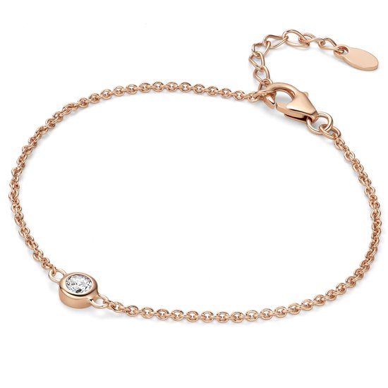 Miore® - Bracelet à maillons en or rose avec zircon - Femme - Plaqué or 18 carats - Rose - 21 cm - Zircon cubique - Bijoux faits à la main de haute qualité