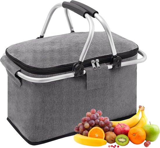 Panier En Feutre Pliable - Sac De Courses 30L - Grande Capacité - Poignée Longue - Gris Clair/Foncé - 40x27x27 Cm