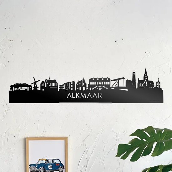 BT Home - Décoration murale Alkmaar Skyline - Décoration murale - Zwart - Art en bois - Décoration murale - Line - Art mural - Bohème - Panneaux muraux - Salon