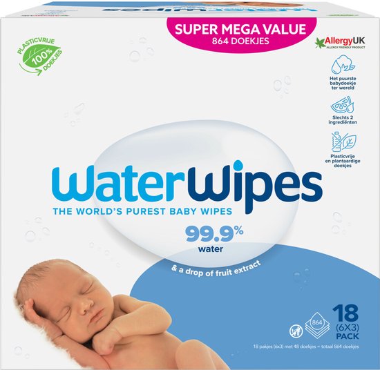 WaterWipes Billendoekjes 18 x 48 stuks = 864 doekjes