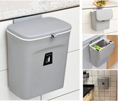 Hangende Compostbak voor Keuken 9L - Onder Gootsteen Prullenbak met Deksel - Compact en Gemakkelijk te Installeren voor Badkamer en Slaapkamer - Grijs