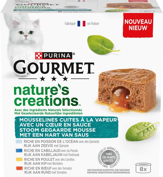 Gourmet Nature's Creations Mousse - Kattenvoer Natvoer - Hart van Saus - Kip / Rund / Kabeljauw / Zeevis - 48 x 85 g