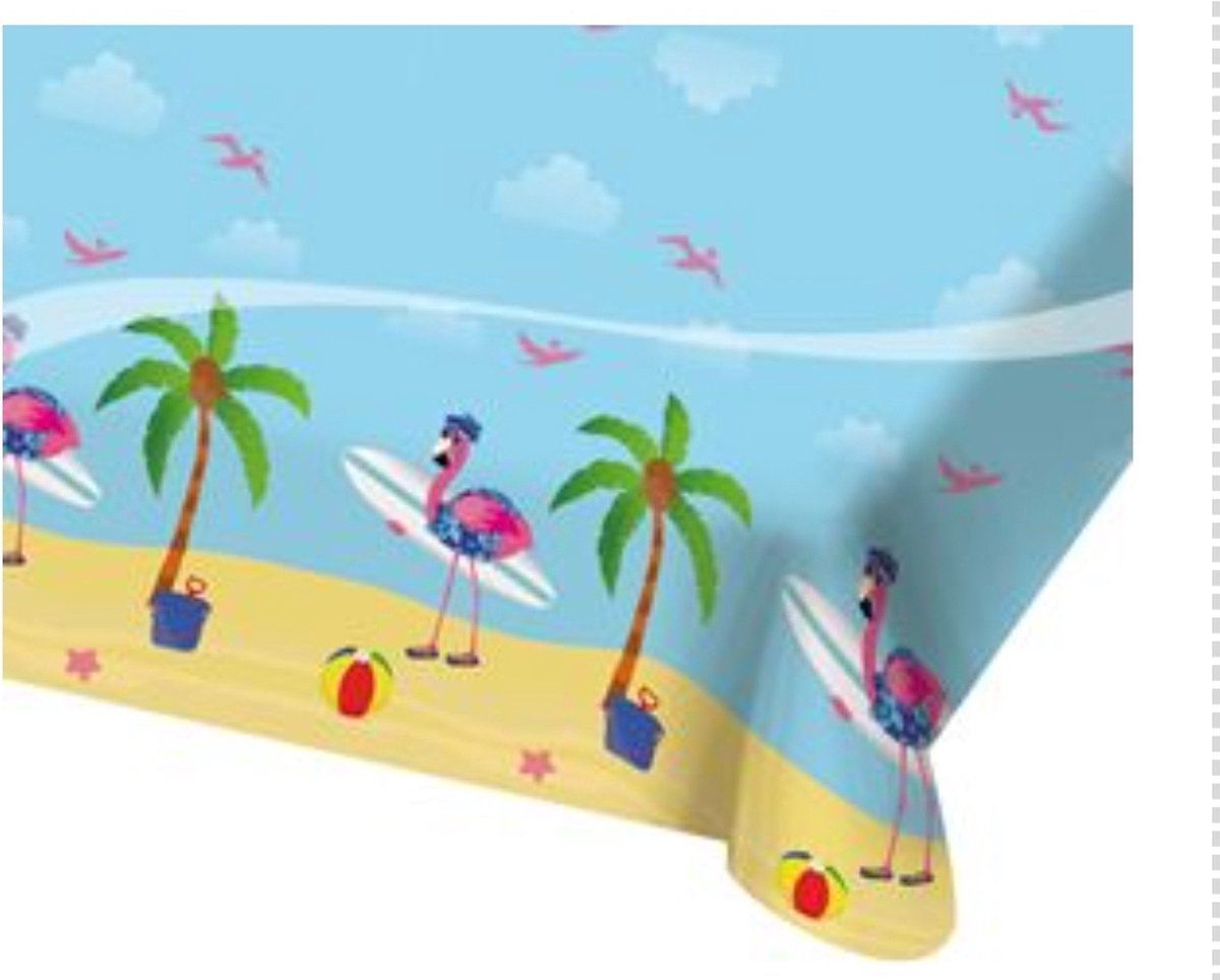 Tafelkleed Flamingo strand, Zomer, Themafeest, Wegwerp.