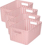 Plasticforte Opbergmand - 4x - Kastmand - rotan kunststof - oud roze - 6 Liter - 19 x 29 x 13 cm