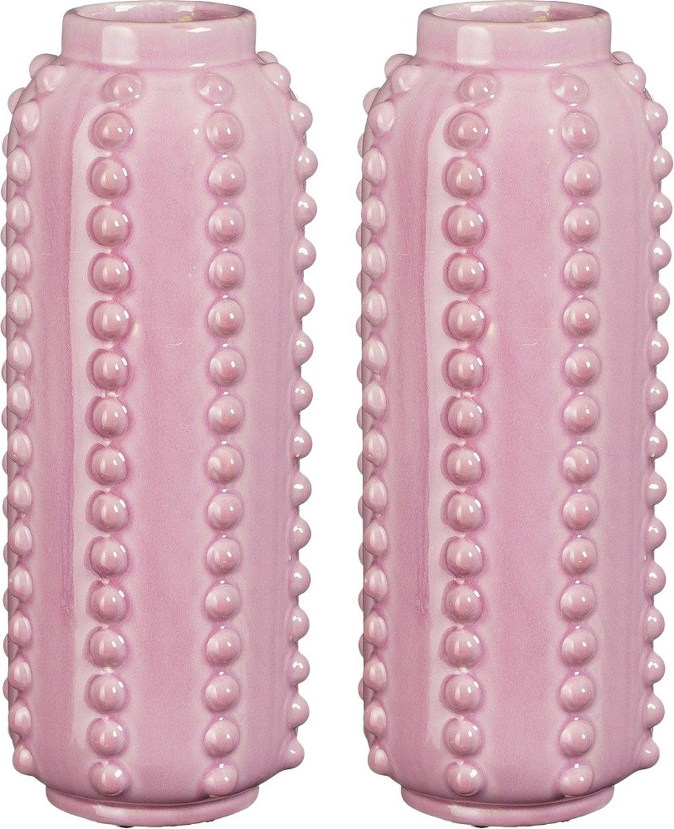 Mica Decorations Vaas - 2x - boaz - gebobbeld - roze - 30 x 11 cm