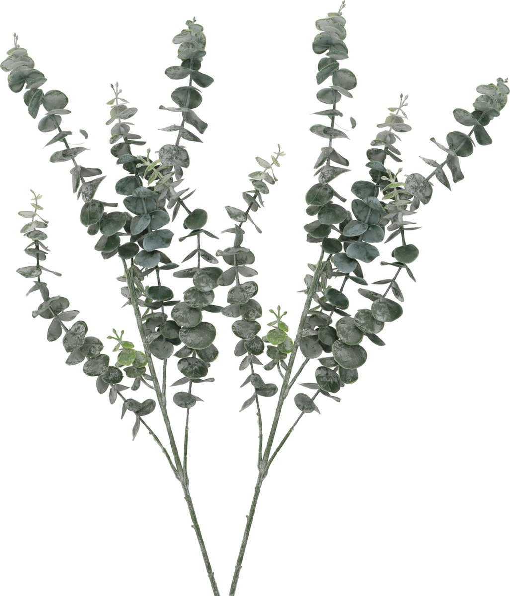 DK design Kunstbloem Eucalyptus tak Real Touch - 2x - 88 cm - groen - losse steel - Kunst zijdebloemen Jade groen