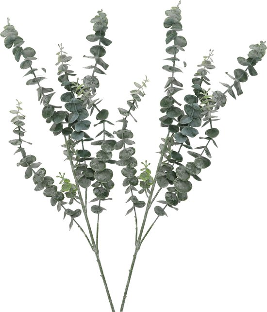 DK Design Kunstbloem Eucalyptus tak Real Touch - 2x - 88 cm - groen - losse steel - Kunst zijdebloemen