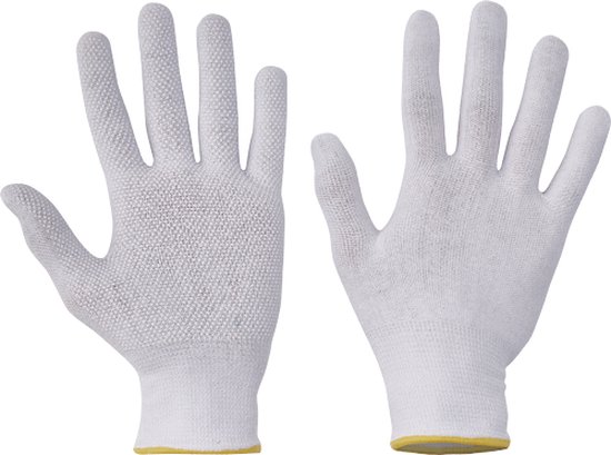 Cerva BUSTARD Evo handschoen katoen+PVC dots 01060016 - 12 stuks - Wit - 10