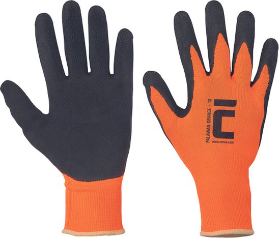 Cerva PALAWAN ORANGE handschoen nylon/latex 01080079 - 12 stuks - Oranje/Zwart - 11