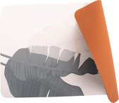 Luxe placemats lederlook - 6 stuks - dubbelzijdig wit met bladeren/bruin - rechthoekig - 45 x 30 cm - leer - leatherlook placemat