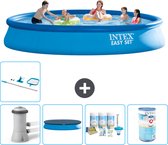 Intex Rond Opblaasbaar Easy Set Zwembad - 457 x 84 cm - Blauw - Inclusief Pomp Afdekzeil - Onderhoudspakket - Filter - Schoonmaakset