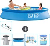 Intex Rond Opblaasbaar Easy Set Zwembad - 305 x 61 cm - Blauw - Inclusief Pomp Afdekzeil - Onderhoudspakket - Filter - Stofzuiger