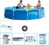 Intex Rond Frame Zwembad - 305 x 76 cm - Blauw - Inclusief Pomp Afdekzeil - Onderhoudspakket - Filter - Stofzuiger