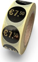 Prijssticker €7,50 - 500 Stuks op rol - rond 20mm - korting sticker - promotie sticker - afprijs sticker - uitverkoop - aanbieding - goud - zwart - food sticker - reclame-etiket - voedseletiket - HACCP sticker