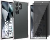 Hoesje geschikt voor Samsung Galaxy S24 Ultra - 2x Privacy Screenprotector Volledig Dekkend Glas - Shockproof Transparant