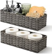 Mandenopslag gevlochten, 2 stuks opbergmanden voor keuken, toilet, badkamer, plankmand achter het toilet, toiletpapier rotanmand, manden voor plank waterdicht - grijs
