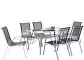 Concept-U - Tuintafel en 6 aluminium en grijze stalen stoelen ALASSIO