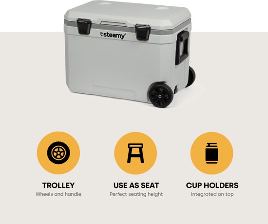 Steamy Marine 45 Roller - Grote Koelbox op Wielen - Speciaal voor op de boot - 45 Liter - Wit van Steamy — afbeelding 4