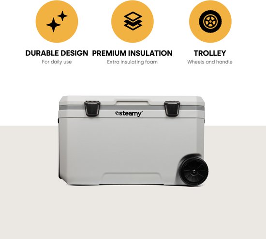 Steamy Marine 70 Roller - Grote Koelbox op Wielen - Speciaal voor op de boot - 70 Liter - Wit van Steamy — afbeelding 3