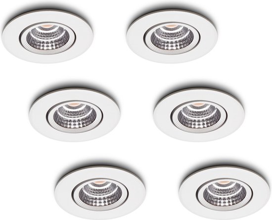Ledisons LED-inbouwspot Fioli set 6 stuks wit dimbaar - Ø68 mm - 3000K (warm-wit) - 270 lumen - 3 Watt - IP21