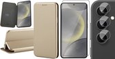 Hoesje geschikt voor Samsung Galaxy S24 - Screenprotector Glas & Camera - Wallet Book Case Goud