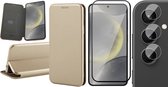 Hoesje geschikt voor Samsung Galaxy S24 - Screenprotector Volledig Dekkend Glas & Camera - Wallet Book Case Goud