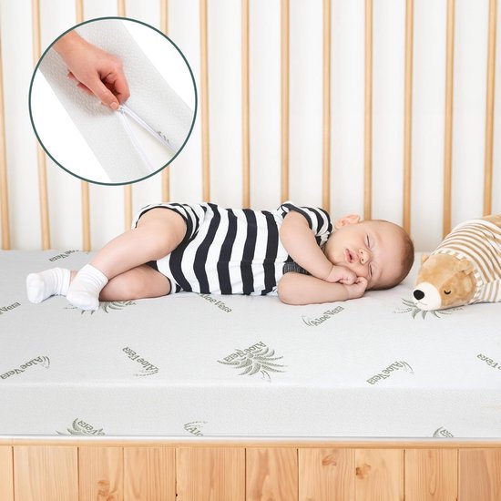Matelas Bébé 60x120 Cm - Mousse Hygiénique, Housse Lavable, Pliable