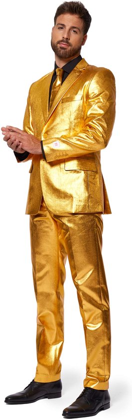 OppoSuits Groovy Gold - Heren Carnaval Kostuum - Glimmend - Goud - Maat EU 50