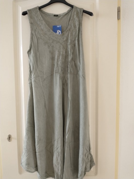 Lange dames jurk Pepita effen grijs mouwloos one size strandjurk beachwear bohemian ibiza style XL/XXL