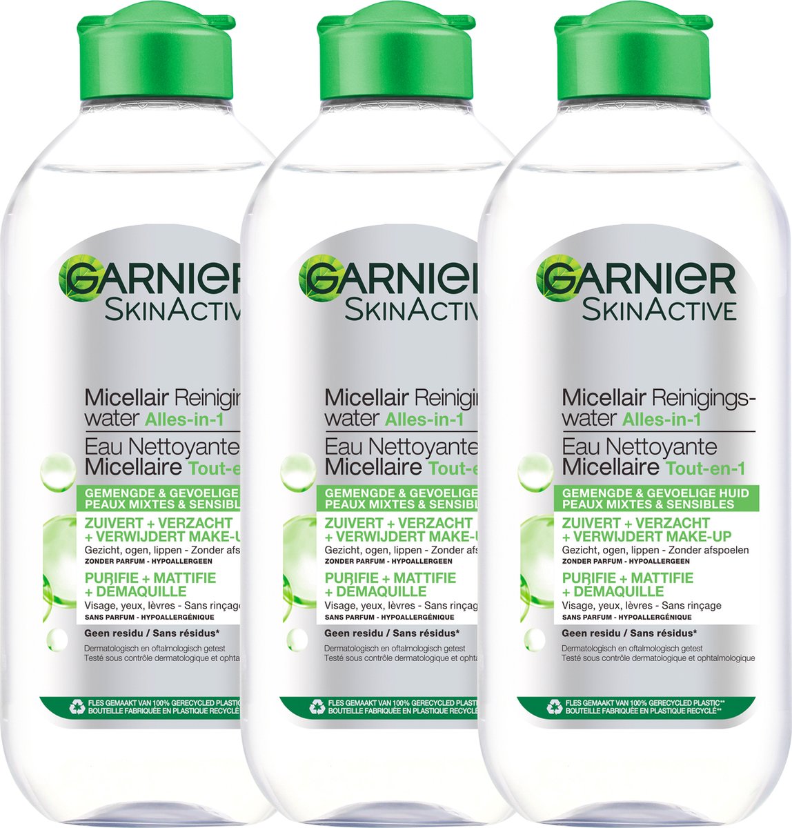 Garnier SkinActive Micellair Reinigingswater Gemengde huid - 3 x 400 ml - Micellair Water Voordeelverpakking