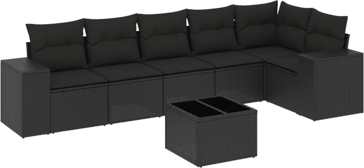 vidaXL 7-delige - Loungeset - met - kussens - poly - rattan - zwart