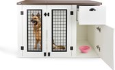 MaxxPet Houten Hondenbench - Bench - Hondenhuisje voor binnen - 111x60x75cm - Wit - Walnoot - Incl. Drinkbakje
