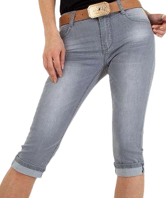 Dilena fashion Capri jeans miss grey met riem