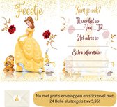 Uitnodiging kinderfeestje - Kinderfeest - Uitnodigingen - Verjaardag - Inclusief enveloppen - Eigen design en print - Wenskaart - Belle en het beest - 20 stuks - A6