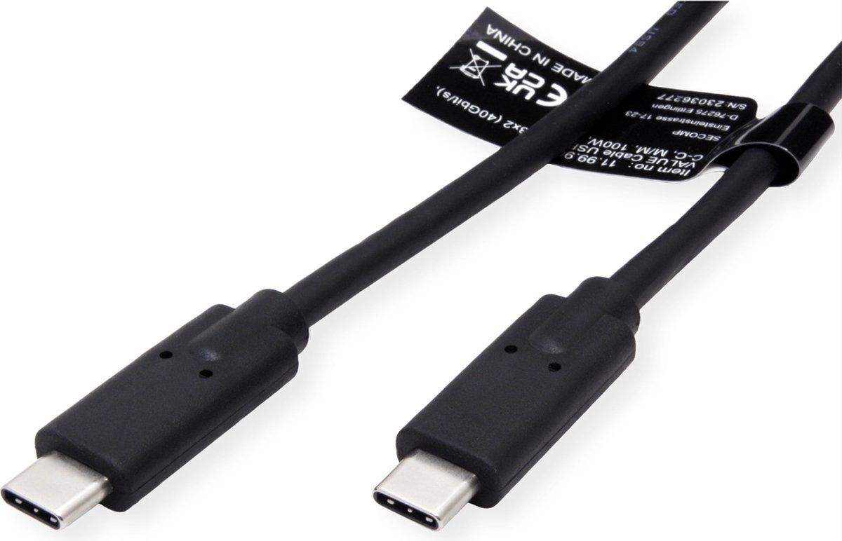 VALUE USB4 Gen3x2 Kabel, C-C, M/M, 8K UHD-2, 40Gbit/s, 100W, zwart, 0,5 m
