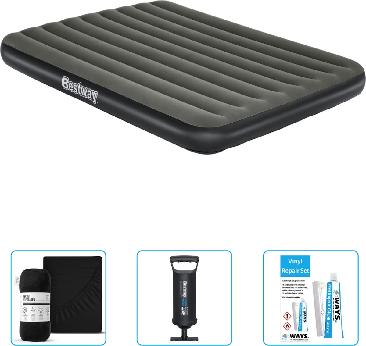 Bestway luchtbed - 2-Persoons - 152 x 203 x 25 cm - Groen - Inclusief Hoeslaken - Pomp en Reparatieset