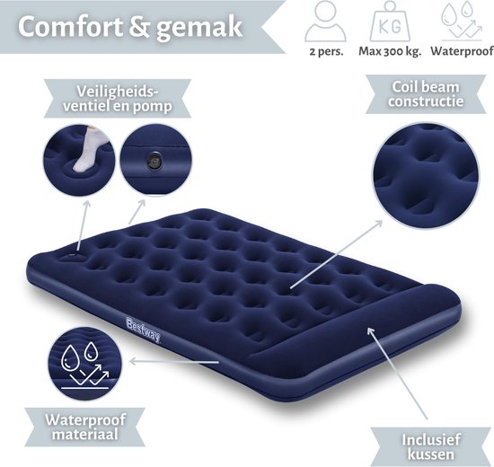 Bestway luchtbed - Twijfelaar - 137 x 191 x 28 cm - Blauw - Inclusief pomp - Hoeslaken - Kussen - Kussenbeschermer - Pomp en Reparatieset van Bestway — afbeelding 5