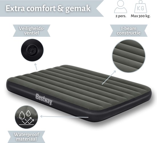 Bestway luchtbed - Twijfelaar- 137 x 191 x 25 cm - Groen - Inclusief Hoeslaken - Kussen - Kussenbeschermer - Pomp en Reparatieset van Bestway — afbeelding 5