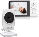 Vision* Babyfoon met Camera - Uitbreidbaar tot 4 Camera's - Baby Monitor - 3,2 inch LCD scherm - 4 Verschillende Slaapliedjes - Tweerichtingsverkeerfunctie - Temperatuursensor - Nachtvisiemodus - Geluidsdetectie - Feeding Reminder