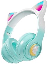 RyC Toys Kinder Hoofdtelefoon- groen |Draadloze Koptelefoon-Kids Headset-Over Ear-Bluetooth-Microfoon-Katten Oortjes-Led Verlichting