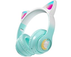 RyC Toys Kinder Hoofdtelefoon- groen |Draadloze Koptelefoon-Kids Headset-Over Ear-Bluetooth-Microfoon-Katten Oortjes-Led Verlichting